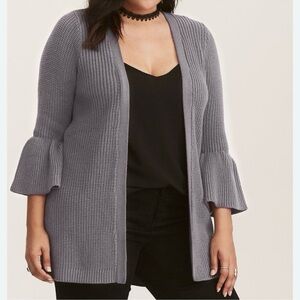 Torrid Gray Bell Sleeve Ribbed Cardigan size 3 / 3X